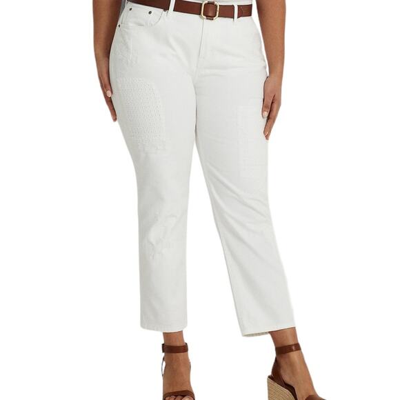 Lauren Ralph Lauren Eyelet Embroidery Relaxed Ankle Jeans White Wash Size 16/16W - Picture 1 of 9